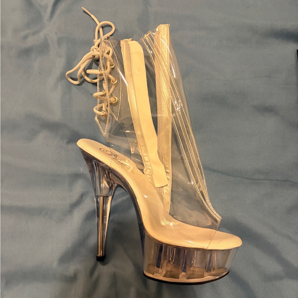 Pleaser Clear Lace-Up Heeled Boots